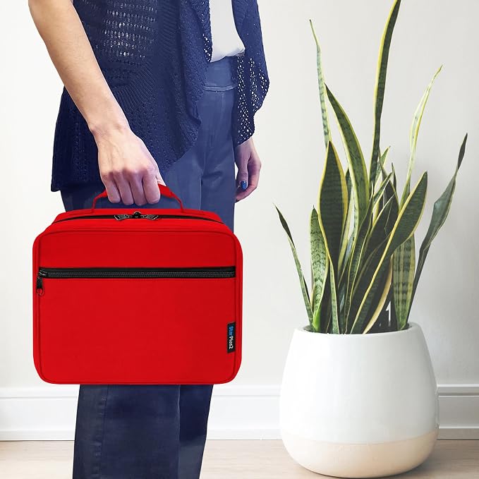 Large Pill Bottle Organizer & Medicine Bag for Travel, Red | Prescription bottle organizer with 10 bottle pockets and padded storage for medication bottles, supplements, vitamins