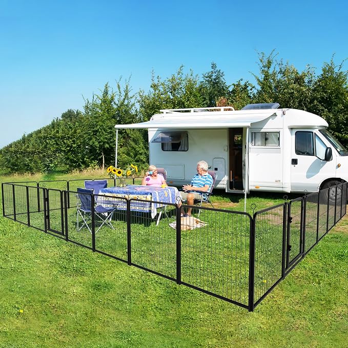 Kfvigoho Dog Playpen Outdoor Extra Wide 32 Panels Heavy Duty Dog Fence 40" | Anti-Rust Coating-Strengthened Dog Fence with Doors Portable for RV Camping Yard, Total 84FT, 561 Sq.ft, Snowy Black