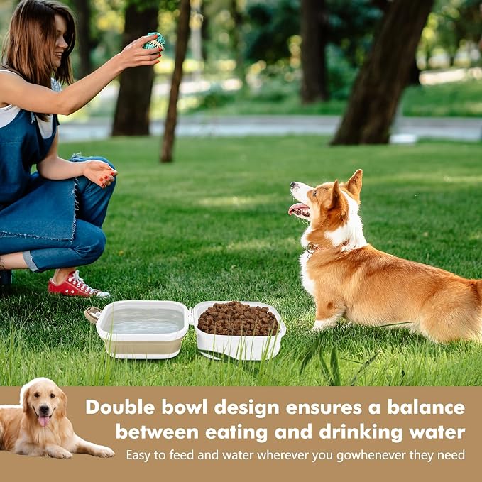 Collapsible Dog Bowls, Travel Food and Water Double Bowl for Cats & Dogs, 2-in-1 Portable BPA-Free Feeding Solution, Perfect for Traveling, Camping & Walking (L/ 100oz)
