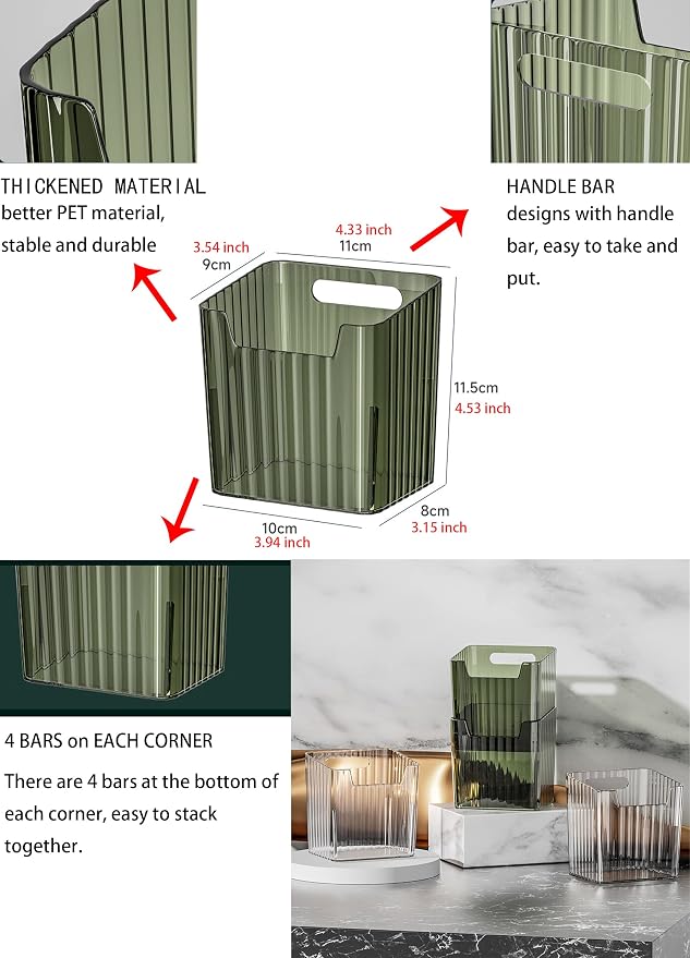 Lae Nuvole 2 Pack Adhesive Wall Storage Bins, Cabinet Door Organizer, Clear | 4 Adhesive Pads, No Drill, Renter Friendly, BPA-Free PET, Stackable; for Fridge, Kitchen, Bathroom, Countertops, Pantry