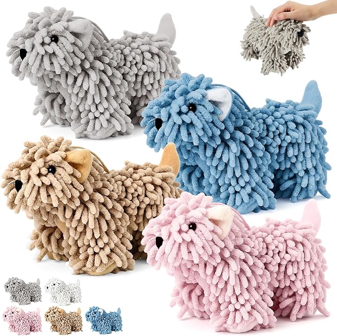 Tegeme 4 Pcs Chenille Dog Hand Towel Fuzzy Dog Towel Absorbent Microfiber Soft for Bathroom Kitchen Washstand (Gray Brown Pink Blue)
