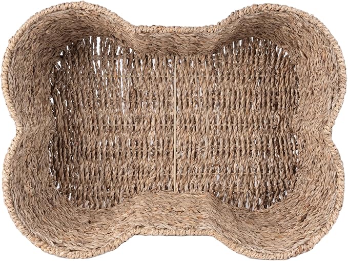 OtterPets Dog Toy Basket, Seagrass Bone Shaped Dog Toy Bin, 17x13” | Handmade dog toy box, dog toy storage, dog basket, basket for dog toys, dog storage, 17 x 13 in