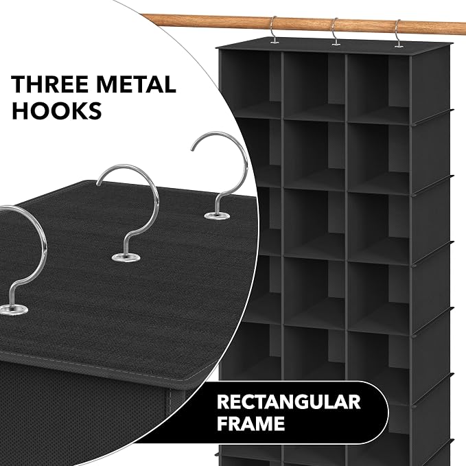Simple Houseware 24 Section Shelves Hanging Shoes Organizer, Black | 3 Metal Hooks, 8 Tier, Holds Up to 24 lbs