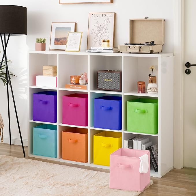 GRANNY SAYS 11 Inch Cube Storage Bins, Cube Organizers, Rainbow, 8-Pack | Collapsible Storage Boxes with Thickened Base Plate, Sturdy Handles, Decorative Baskets for Shelves, Closet