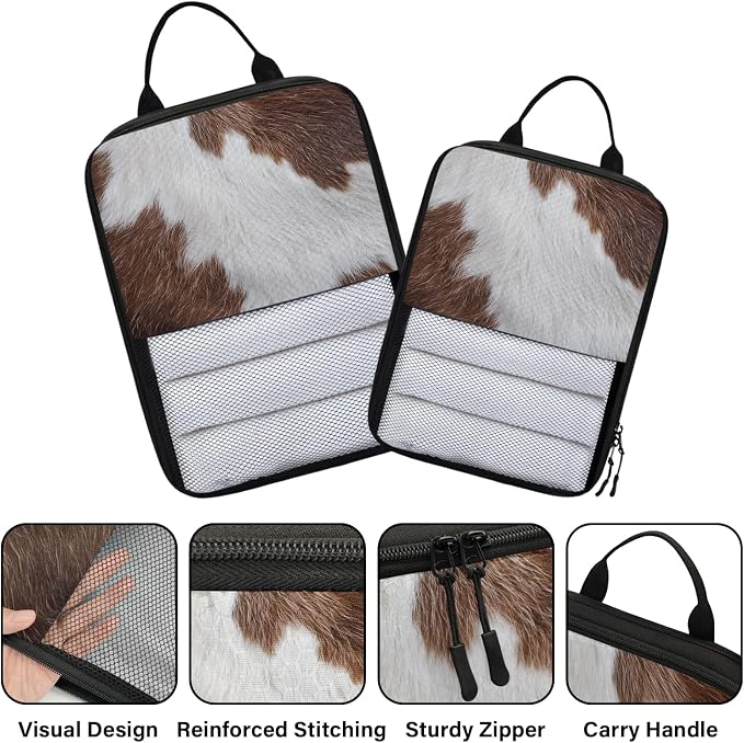 Cow Print 6 Set Compression Packing Cubes Farmhouse Cow Expandable Packing Organizer for Travel Accessories Luggage Suitcase Bag