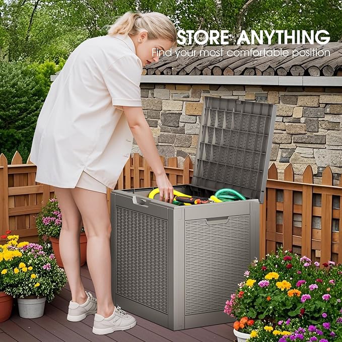 33 Gallon Outdoor Storage Box Waterproof Deck Box for Patio | Gray, Resin, Small, Weatherproof, Lockable, Compact, Easy Assembly, Patio Pool Garden Accessories Storage, Organization
