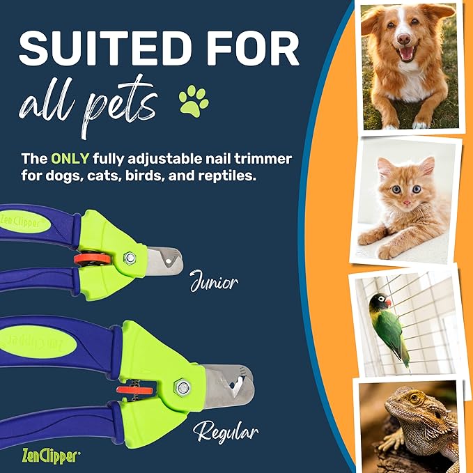 Zen Clipper Precise Safer Pet Nail Trimmer - Fully Adjustable Pet Nail Clipper for Dogs and Cats - Clips only The Amount of Nail You Chose Quick, Clean and Quiet Cut - Patented (Regular)