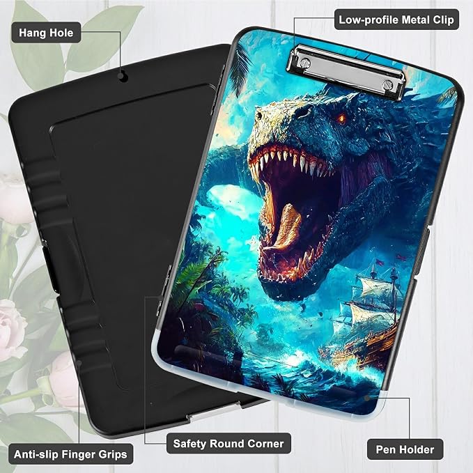 Ocean Dragon A4 Clipboard with Storage Pen Holder, Clipboards Organizer Nursing Clipboard Foldable File Folder Plastic Clipboard Folio Clip Board for Office Students Classroom Doctor