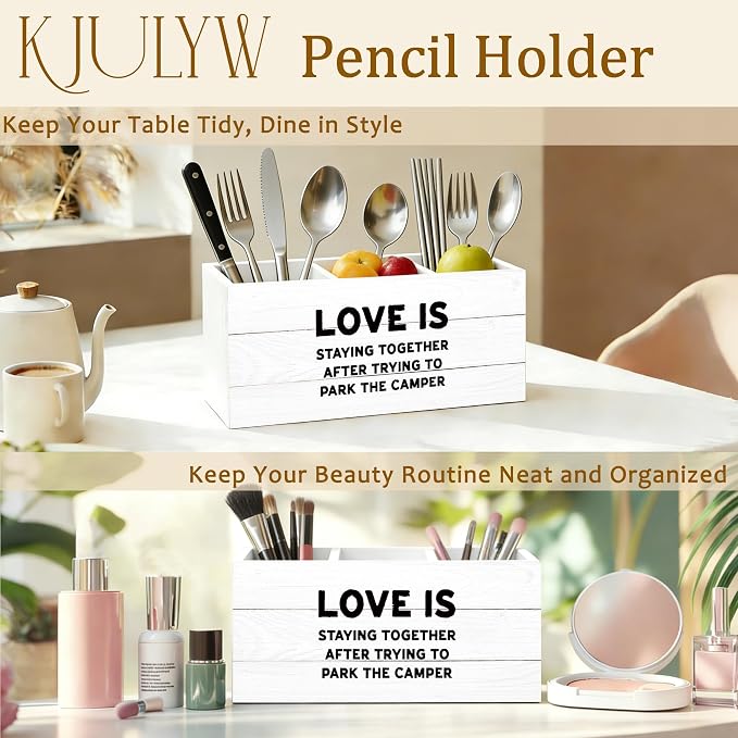Camping Gifts Pen Holder for Desk, Camping Gifts for Couples, Love is Staying Together Camper Wooden Box Pencil Pen Holder Organizer for Home Office Desk Accessories