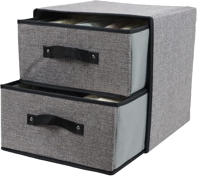 Linen Closet Organizer and Storage, Fabric Storage Drawer Organizer with 2 Drawers for Underwear, Sock, Bra, Small Items, 121212 INCH (Gray)