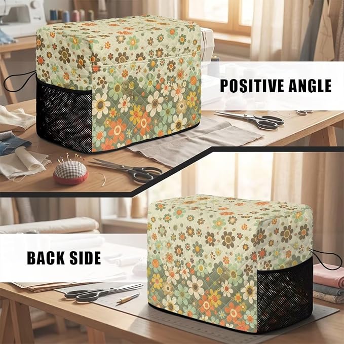 Sewing Machine Cover Polyester Febric Retro Daisy Cottage Print | Dust Pet Hair Protection,Quilting Design,Fits Standard Singer,Brother Janome Machines,Protecting Decorating Your Sewing Space