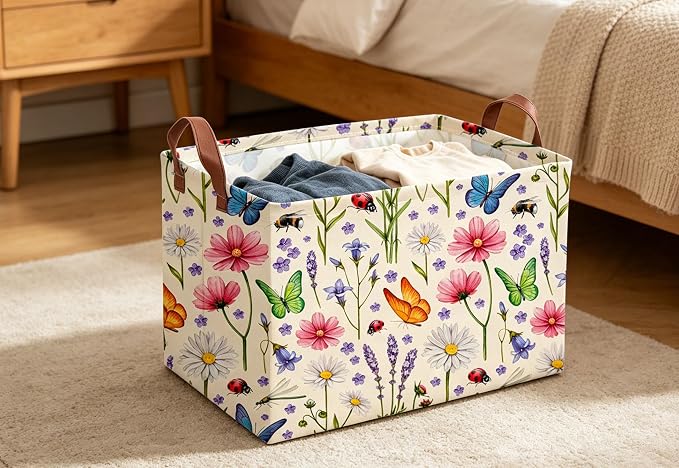 Essme Rectangular Flower Basket,Storage Bins Organizer with Handles for Room Decor, Gift Basket,Shelf Basket.(Flowers)