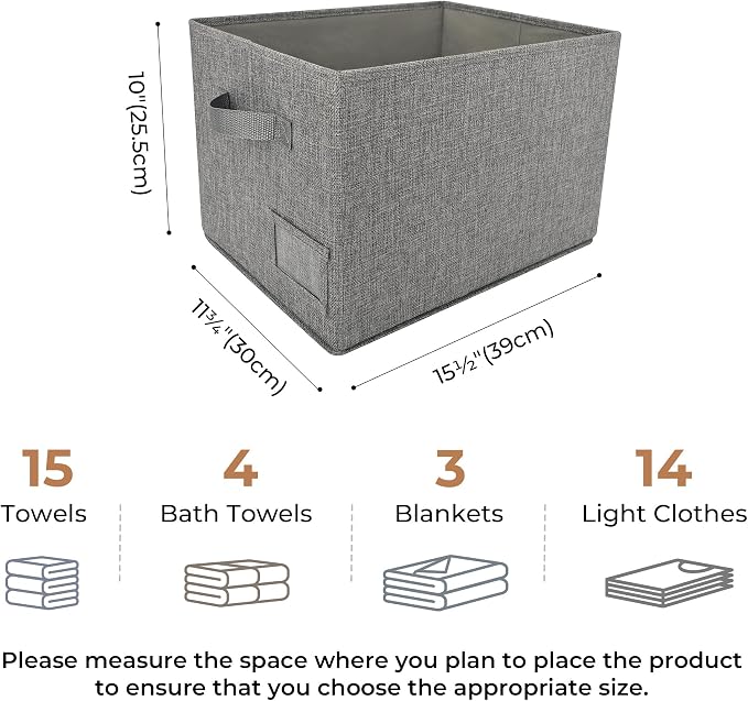 GRANNY SAYS Closet Storage Bins with Label, Dark Gray, Large, 3-Pack | Closet Storage Bins, Fabric Bins with Label Holder, Shelf Baskets for Organizing, Wardrobe Clothes Storage Boxes