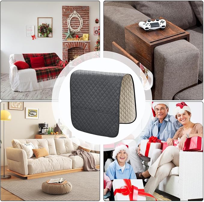 Sofa Armrest Covers Comfortable Anti-Slip Waterproof | Recliner Arm Protector for Books Tablet Phone TV Remote Cellphone Book Phones Pets Chocolate Remote Control Snack