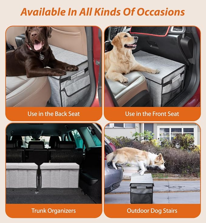 Back Seat Extender for Dogs up to 120LBS, Car Seat with Pocket, Portable Dog Back Seat Extender for Road Trip, Car Organizer Gap Filler Keep Dog from Falling into The Foot Space