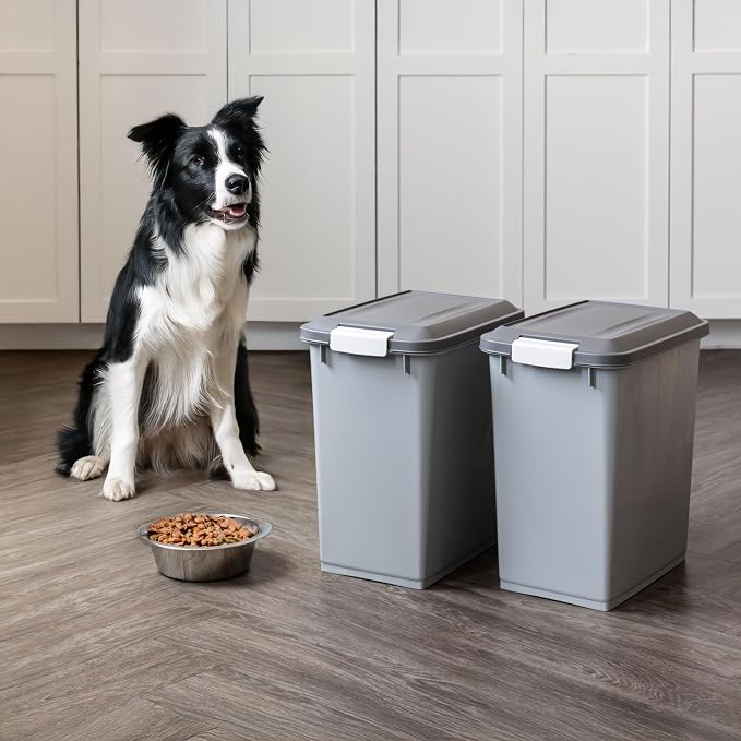 IRIS USA Dog Food Storage Container, 2-Pack, Up to 30 lbs, Gray/Dark Gray | Made in the USA, Comes w/ Wheels & 2-Cup Scoop, Airtight Seal, BPA-Free, Bird Seed, Cat food, Cat Litter, Multi-Pet Household
