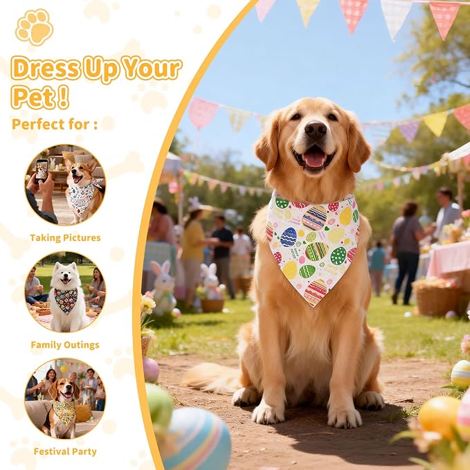 2 Pack Easter Dog Bandanas, Holiday Bandana Scarf for Small Medium Large Dogs, Adjustable Triangle Bibs Scarves, Washable Pet Scarves for Dogs Cats Gifts