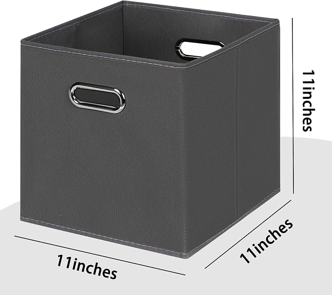 Black Foldable Storage Cubes Bins , Fabric Storage Box Cubes Organizer Baskets with Dual Handles for Home Organizer(Grey)