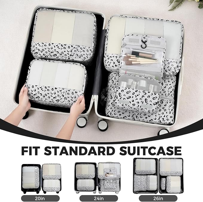 BAGAIL 9 Set Packing Cubes with Packing List Luggage Packing Organizers for Travel Accessories (Grey leopard)