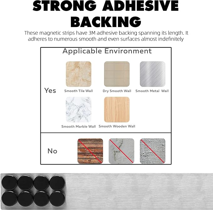 TonGass Magnetic Strip with Adhesive Backing, 2"x15" Stainless Steel Strips Bulletin Bar Board, Metal Magnetic Strips for Wall with 48 Pcs Magnets for Home, Office, School Use - 6 Pcs (Pack of 2)
