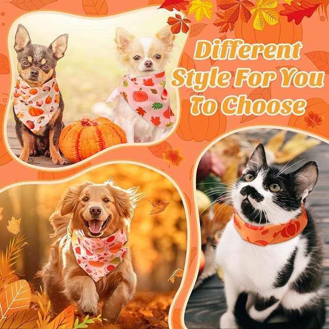 Abbylike 50 Pcs Fall Dog Bandanas Bulk, Autumn Harvest Pumpkin Pattern