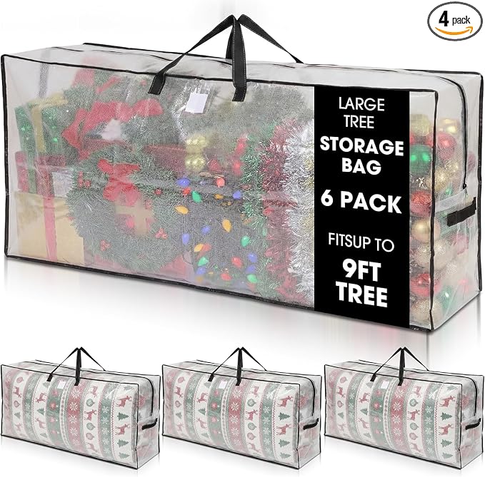 4 Pack Extra Large Moving Bags, 126 Gal Heavy Duty Storage, Black | Clear Waterproof Storage Bags with Reinforced Handles Zipper, For Clothes Bedding Seasonal Decorations Holiday Organizer