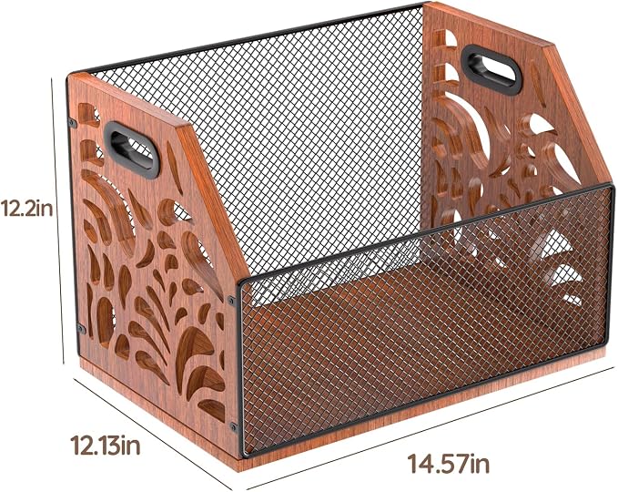 Wooden Mesh Dog Toy Storage Bin with Handles for Pet Supply & Toys | Large capacity holds plush toys, balls, leashes & treats. Clear scattered clutter effortlessly and keep your home tidy.