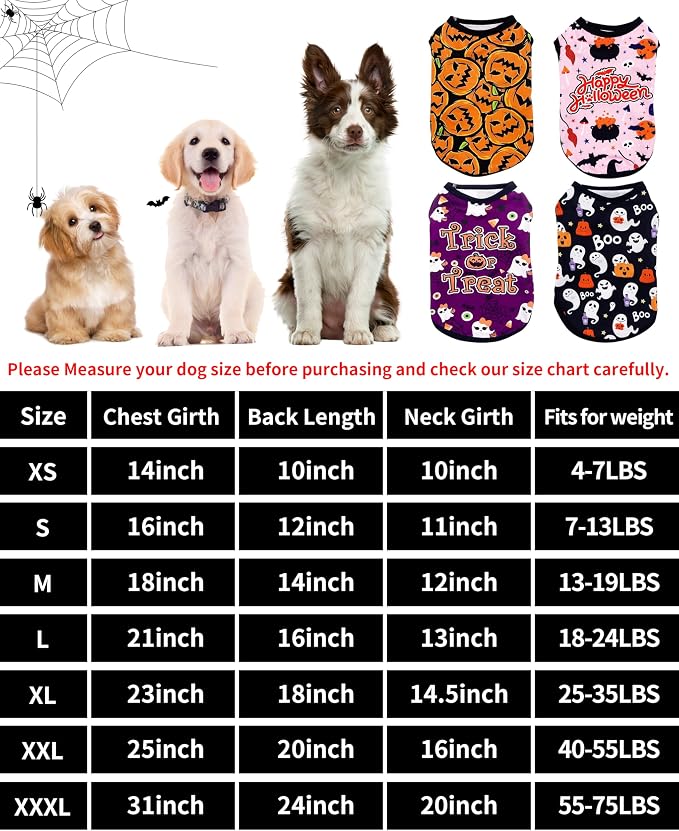 PET SHOW 4 Pack Halloween Dog Shirts for Small Dogs Boy Girl | Breathable t-shirts for dogs,polyester,sleeveless vest,holiday birthday puppy clothes tank top,M
