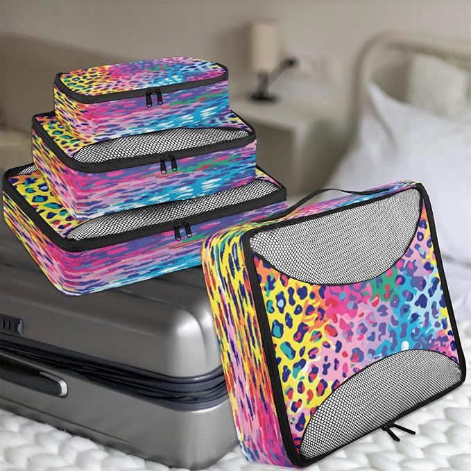 4 Set Packing Cubes for Travel, Leopard Print Packing Cubes for Women, Travel Luggage Packing Organizers, Packing Cube Set, Leopard Cheetah