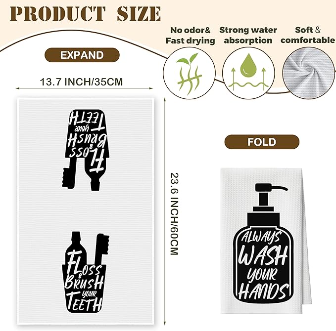 Bath Towels Set of 2, Black and White Dish Towel for Bathroom Spa Kitchen, Toiletries Decorative Hand Towels, Fast Drying Tea Towel, Housewarming Xmas Gifts for Women Mom -B33
