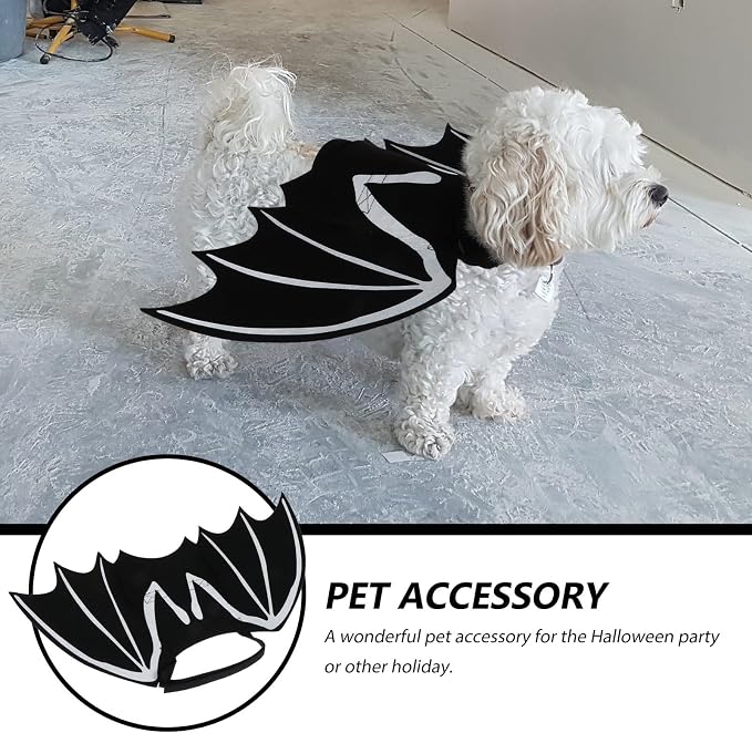 TEHAUX 1pc Cat Bat Wings Halloween Pet Costume Luminous Wings for Cats and Dogs Soft Felt Adjustable Strap for and Parties
