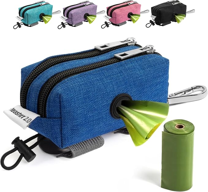 Dog Poop Bag Holder for Leashes and Treat Holder with 2 Waterproof Pouches | Poop Bag Dispenser for Pet Waste Bags and Walking Accessories + 1 Free Roll