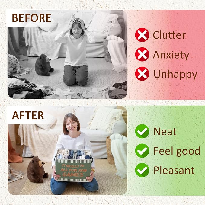 Retro Kids Playroom Foldable Storage Bins Box with Handles, It Really Is All Fun and Games Decorative Storage Boxes Baskets Toybox Organizer for Kids Boy Girl Nursery Room Bedroom Playroom