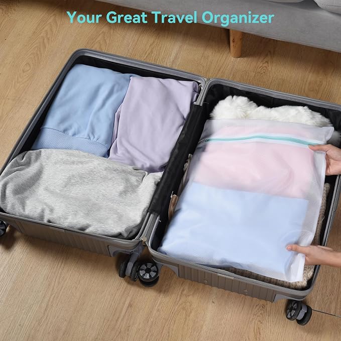 OTraki Medium Mesh Laundry Bags 20x24 inch Zipper Lingerie Bags for Washing Delicates Laundry Mesh Bag Machine Washable for Travel Dorm Hotel Camp, Don't Drying, Melting 140-176℉ White | Zipper Lingerie Bags for Washing Delicates Laundry Mesh Bag Machi...