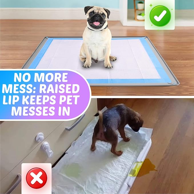 Dog Pee Pad Holder Tray Fits for 28” x 34” Pee Pads - 1 Pack - Light Grey | Corner Lock Holes, Raised Edges, Non-Spill, Easy to Clean Silicone Dog Potty Tray Holder, For Indoor Floor Protection