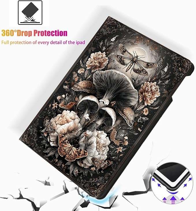 for Microsoft Surface Go 4/3/2/1-10.5" 2021 Tablet Case,Auto Wake/Sleep,Adjustable Stand Protective Cover - Mushroom Flower Vintage
