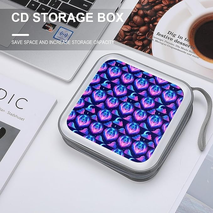 DVD Holder Case Moon Galaxy Wolf 40 Capacity Hard Shell CD Organizer Box | Disc Storage Binder Moon Galaxy Wolf Protective DVD Organizer Wallet for Music Movie Game