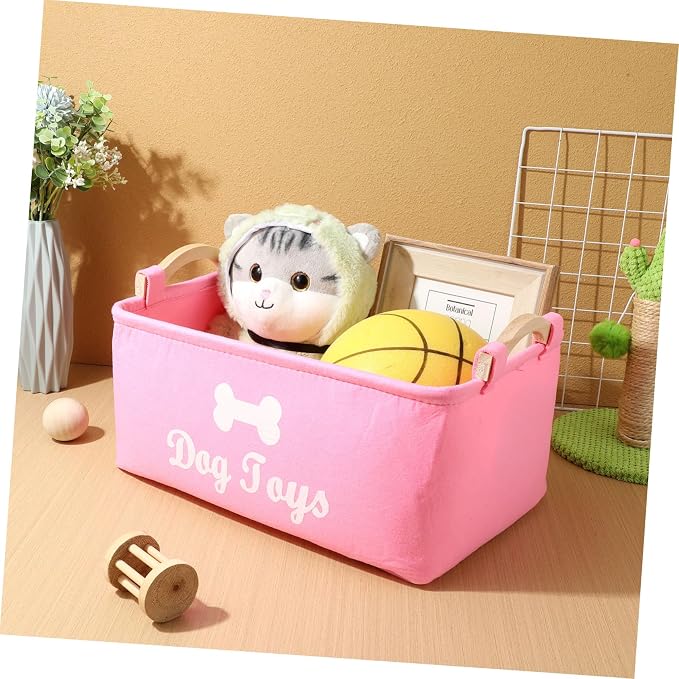 Pink Felt Pet Storage Box with Handles Lightweight Dog Basket Organizer for Home Decor Compact and Portable Pet Container for Daily Tidiness