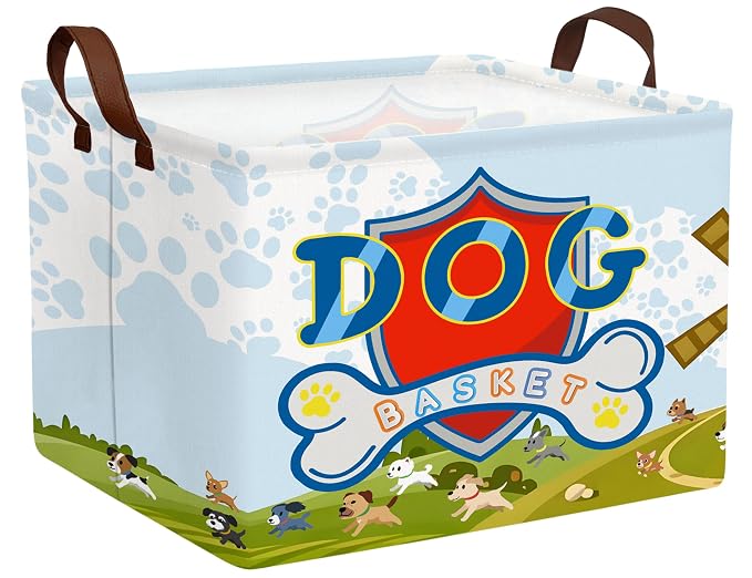 Large Dog Toy Basket Storage Bin Organizer With Handles Collapsible Puppy Gift Box for Kids Toy, Clothing, Blankets (Paw)