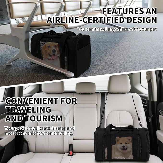 Carriers Soft-Sided Pet Carrier for Cats Dogs Under 15 lbs,TSA Airline Approved with 4 Ventilated Windows(Medium,Black)