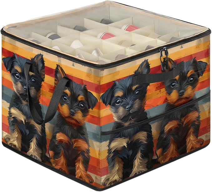 TropicalLife Puppy Dog Shoe Organizer for Closet | Foldable Shoe Storage Box Bin 16-32 Pair Shoe Storage for Sneakers, Boots & Heels with Adjustable Dividers, Clear Cover