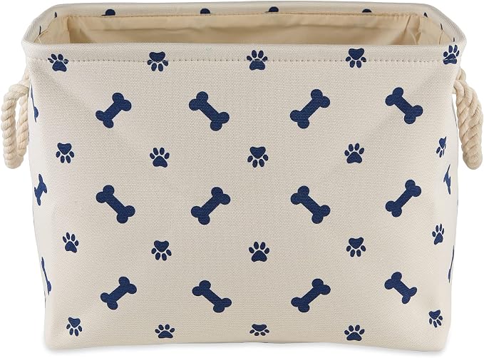 Bone Dry Pet Storage Collection Paw and Bone Print, Small Rectangle, 14x8x9", Nautical Blue