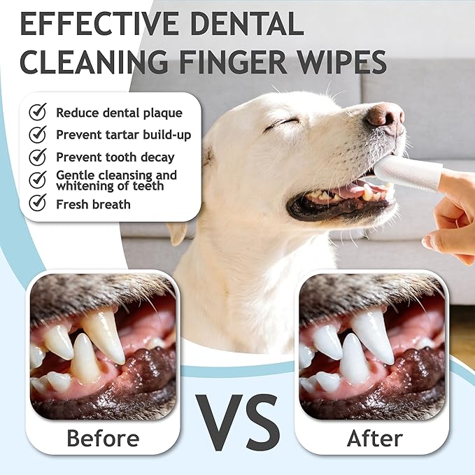DOCO Pet Dog Teeth Cleaning Wipes – Deodorizing Finger Wipes for Dogs & Cats | Helps Reduce Plaque & Tartar Buildup, Supports Fresh Breath, No Rinse (Bacon, 50 Count)