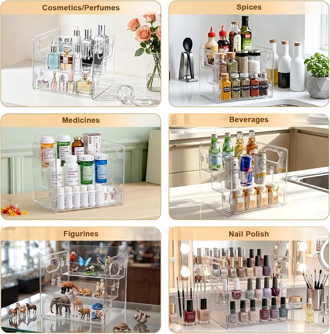 BSTKEY 3 Tier Vitamin Storage Organizer, Acrylic Organizer for Vitamin Bottles Medicine Bottle Prescription Bottles, Pill Bottle Organizer, Spice Rack Vanity Organizer for Cabinet Kitchen Countertop