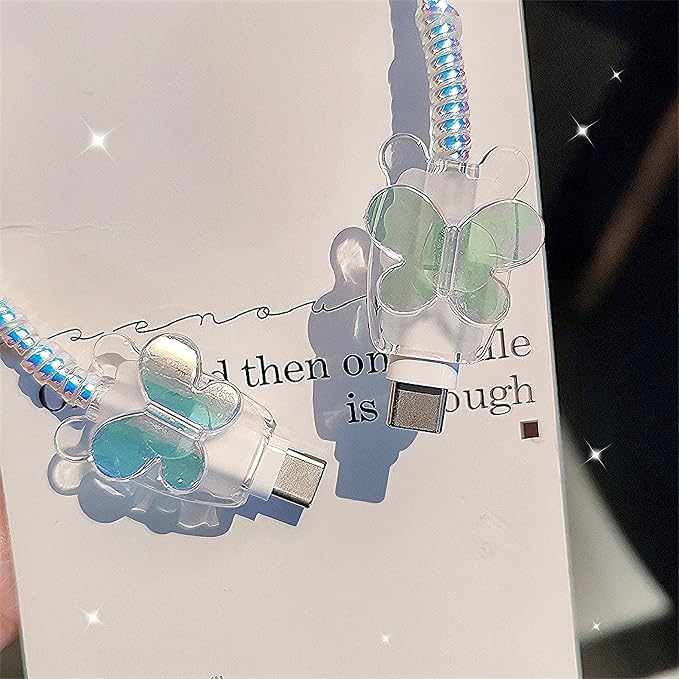 Cute Cable Protector for iPhone Charger Cover,Elegant 3D Butterfly Design for Women Girl,Wire Saver Charger Protector,Wavy Shape Charging Cord Protector for iPhone Adapter 1112 13 14 15 16 17 Pro Max