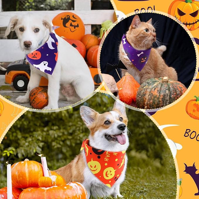 Abbylike 50 Pcs Halloween Dog Bandanas Bulk, Pumpkin Ghost Bat Skull