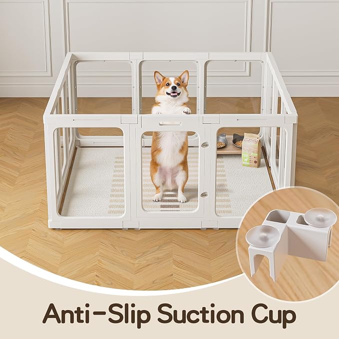 Jalove 12PCS Dog Playpen Clear Puppy Playpen Indoor, 30" H Easy Assemble | Ideal for Small to Medium Dogs,Transparent Small Pet Play Pen, Sturdy Fence Crate Kennel Whelping Cage Enclosure , White