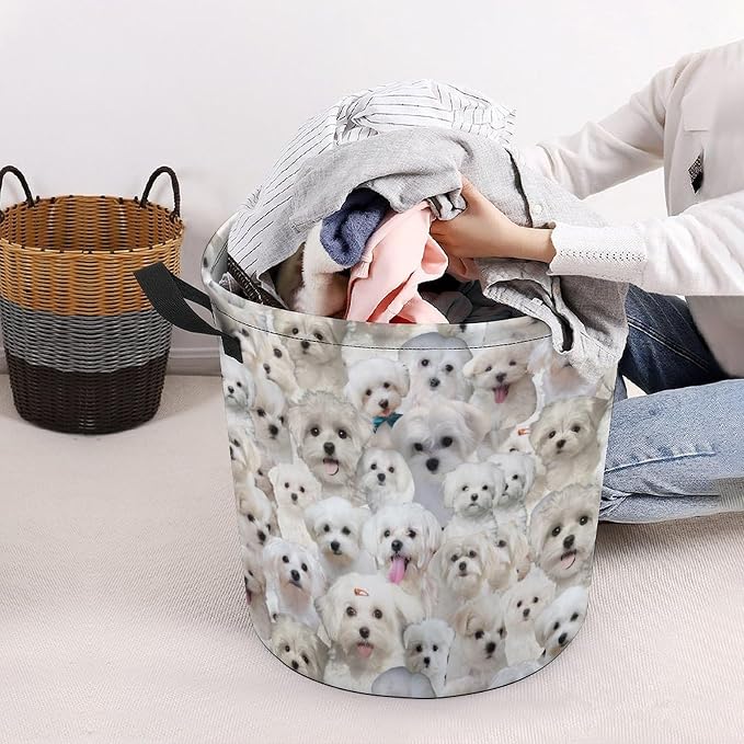 Large Laundry Hamper for Maltese Dog Lover, Cute Maltese Dog Print Laundry Basket, Collapsible Storage Bin, Waterproof Organizer for Bedroom Bathroom, Gifts for Maltese Dog Mom Owner