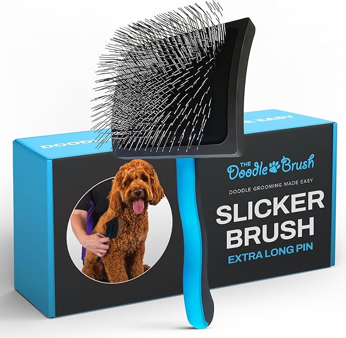 Slicker Brush for Dogs Detangler, Poodle Pin Dematting Dog Hair Brushes, Extra Long Pin Slicker for Goldendoodle, Cockapoo, Cavapoo, Tangle-Free Grooming Shiny Coat Pet Brushes