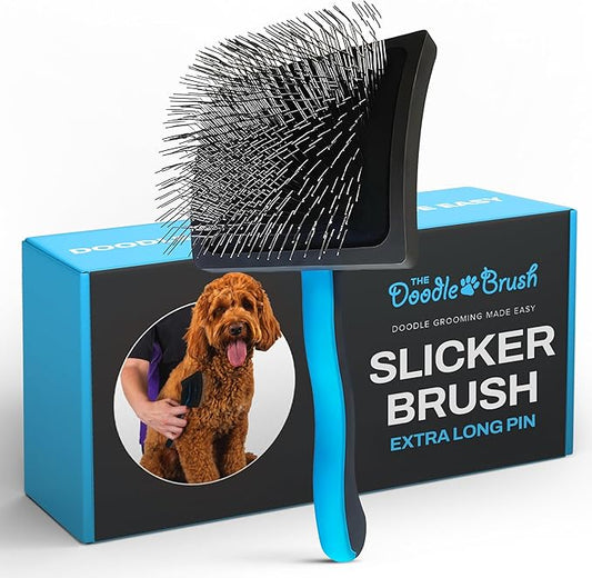 Slicker Brush for Dogs Detangler, Poodle Pin Dematting Dog Hair Brushes, Extra Long Pin Slicker for Goldendoodle, Cockapoo, Cavapoo, Tangle-Free Grooming Shiny Coat Pet Brushes